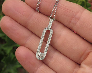 Real Diamond Loop Pendant with Milgrain Detail in solid 14k white gold