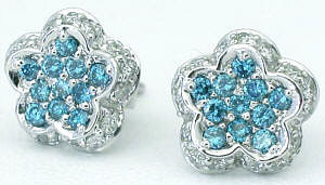 Blue & White Diamond Pave Flower Earrings in 18k white gold