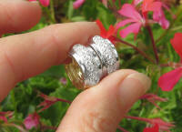 Reversible Pave Diamond Huggie Earrings in 14k white and yellow gold