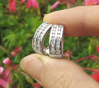  Double Row Diamond Huggie Earrings in 14k white gold