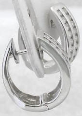 Channel Set Double Row Diamond Huggie Earrings in 14k white gold