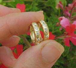 Burnished Round Diamond&nbsp;Huggie Earrings in 14k yellow gold