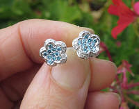 Pave Blue Diamond Stud Earrings in 18k white gold