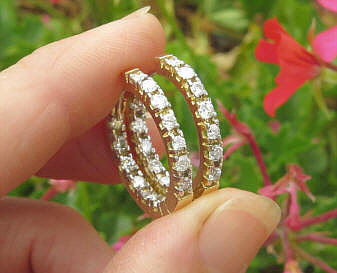 Pave round diamond earrings in 14k yellow gold