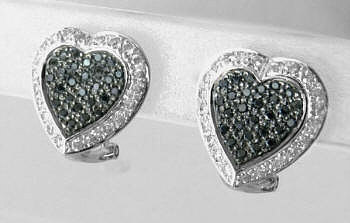 Black and White Pave Diamond Heart Earrings in 14k white gold