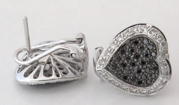 Pave Black Diamond Heart Earrings in 14k white gold