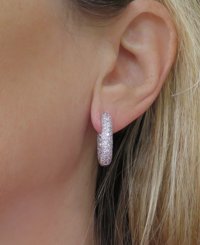 A pair of stunning 2.0 ctw Pave Inside-Outside Diamond Earrings in 14k white gold, featuring 206 full cut fine diamonds in 5 rows of pave design.