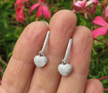 Pave Diamond Heart Earrings in 14k white gold