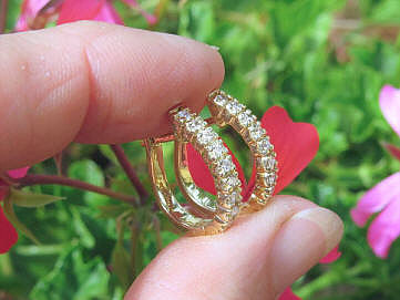 Real Diamond  Hoop Earrings in 14k Yellow Gold. Diamond Gift idea.