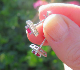 Princess Cut Genuine Ruby Screwback Earrings with a Diamond Halo in 14k white gold