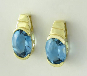 Yellow Gold Blue Topaz Earrings