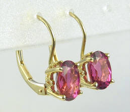 Genuine Oval Pink Tourmaline Dangle Leverback Earrings in real 14k yellow gold for sale