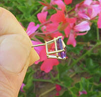 Trillion Amethyst Gemstone Stud Earrings in 14k yellow gold