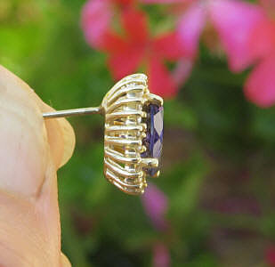 Iolite Stud Earrings with Diamond Halo in 14k yellow gold basket