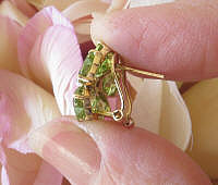 Lever Back Natural Peridot Flower Earrings in real 14k yellow gold for sale
