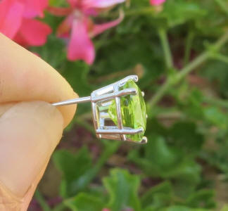 Trillion Peridot Stud Earrings in 14k white gold gift idea