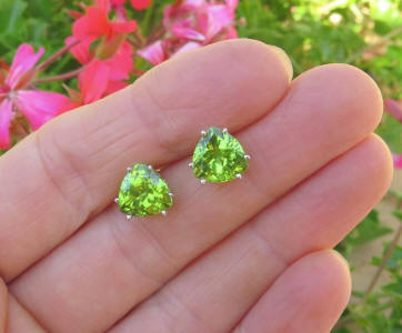 Trillion Peridot Stud Earrings in 14k white gold for sale