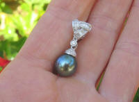 Genuine Tahitian Pearl Dangle Earrings in 18k white gold for sale