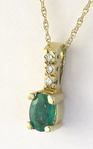 Genuine Emerald Pendant with Diamond Bail in 14k Yellow Gold