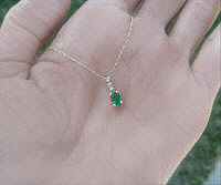 Small Petite Genuine Emerald Pendant with Diamond Bail in 14k Yellow Gold