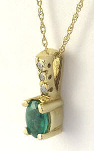 Natural Emerald Pendant with Diamond Bail in 14k Yellow Gold