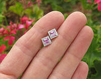 14k white gold Princess Pink Sapphire Stud  Earrings