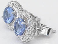 Ceylon Light Blue Sapphire and Scalloped Diamond Halo Earrings in white gold