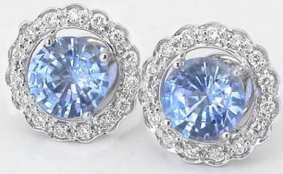 Ceylon Light Blue Sapphire and Diamond Earrings in white gold