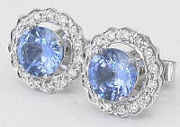 Ceylon Light Blue Sapphire and Scalloped Diamond Earrings in white gold