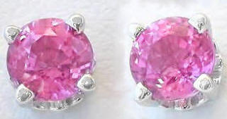 Round Pink Sapphire Stud Earrings in white gold