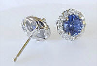 Natural Round Cornflower Sapphire Earrings with Diamond Halo in 14k white gold