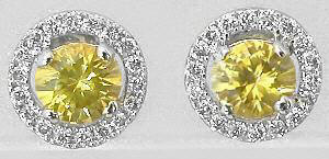 Yellow Sapphire and Diamond Earrings in 14k white gold
