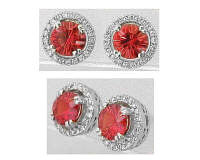 Natural round red sapphire earrings in 14 white gold