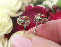 Unique Natural red orange sapphire stud earrings in real 14 white gold