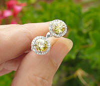 Natural Yellow Sapphire and Diamond Stud Earrings in 14k white gold