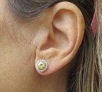 14k white gold 6mm Round Natural Yellow Sapphire and Real Diamond Halo Stud Earrings