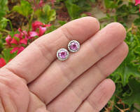 Pink Sapphire Stud Earrings with Real 5mm Round Pink Sapphires set in 14k white gold