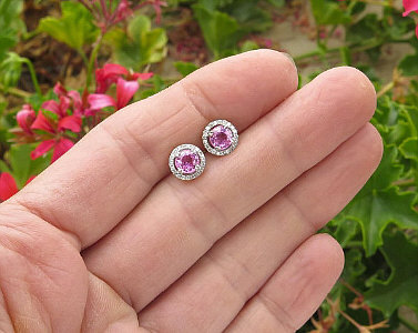 Pink Sapphire Stud Earrings with Real 5mm Round Pink Sapphires set in 14k white gold