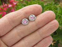 Light Round Natural Pink Sapphire and Diamond Halo Earrings in 14k white gold for sale