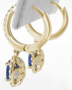Sapphire and Diamond Dangle Drop Earrings in 14k yellow gold