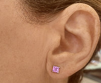 Princess Cut Pink Sapphire Stud Earrings in 14k rose gold