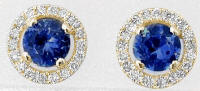 Natural Sapphire and Diamond Halo Earrings in 14k yellow gold
