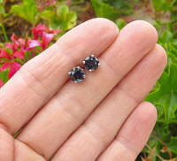 Natural Round Blue Sapphire Stud Earrings in 14k white gold