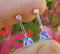 Genuinel Tanzanite Drop Earrings  in Solid 14k white gold