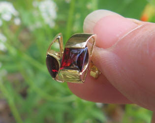 Square Cut Cabochon Garnet Earrings in solid 14k yellow gold for sale