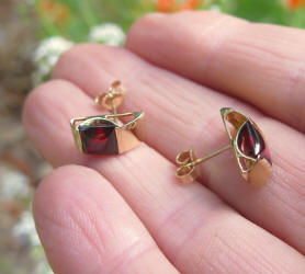 Solid 14k yellow gold, Square Cut Cabochon Garnet Earrings