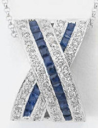 Blue Sapphire & Diamond X-Motif Pendant  in 14k white gold