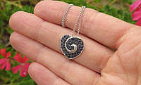 Pave round natural blue sapphire pendant in 14k white gold