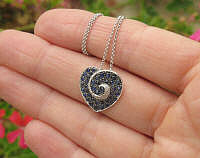 Pave round natural blue sapphire pendant in 14k white gold