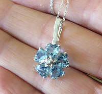 Heart Cut Blue Topaz Pendant in real 14k white gold. Great gift idea.